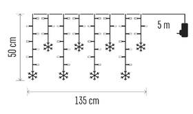 Vánoční osvětlení EMOS 60 LED závěs – vločky, 135 × 50 cm, vnitřní, studená bílá 
