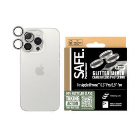 Tvrzené sklo PanzerGlass SAFE Camera Hoops pro Apple Iphone 16 Pro/15 Pro/16 Pro Max/15 Pro Max, třpytivé stříbrná barva
