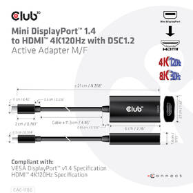 Redukce Club3D mini DisplayPort 1.4/HDMI (M/F) černá barva
