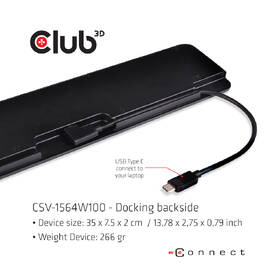 Dokovací stanice Club3D USB-C 3.2 s napájecím adaptérem Triple Display Dynamic PD, 100 W černá barva
