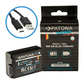 Baterie PATONA pro foto Nikon EN-EL25 1250mAh Li-Ion Platinum, USB-C černá barva
