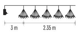 Vánoční osvětlení EMOS 150 LED řetěz - svítící trsy, nano, 2,35 m, vnitřní, teplá bílá, časovač 
