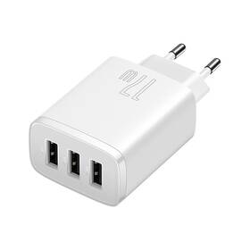 Nabíječka do sítě Baseus 3x USB, 17W bílá barva
