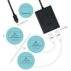 Redukce i-tec USB-C/2x HDMI černá barva
