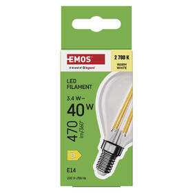 Žárovka LED EMOS Filament Mini Globe, 3,4 W, E14, teplá bílá 
