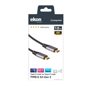 Kabel Ekon USB-C/USB-C, PD 240 W, 1,8 m černá barva
