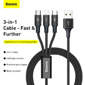 Kabel Baseus Rapid Series 3v1, USB/Micro USB, Lightning, USB-C, 1,2m černá barva
