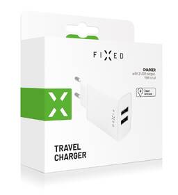 Nabíječka do sítě FIXED 2x USB, 15W Smart Rapid Charge bílá barva
