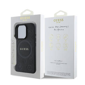 Kryt na mobil Guess Saffiano Peony Stamp MagSafe na Apple iPhone 16 Pro černá barva
