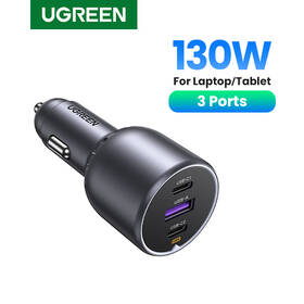 Adaptér do auta UGREEN 2×USB-C, USB, 130 W šedá barva
