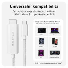 Kabel Hyper 4K USB-C / HDMI, 2,5 m bílá barva
