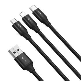 Kabel Baseus Rapid Series 3v1, USB/Micro USB, Lightning, USB-C, 1,2m černá barva
