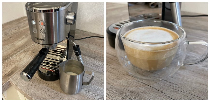 Příprava cappuccina s espresso KRUPS Virtuoso+