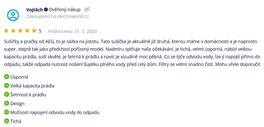 Nejprodávanější sušičky AEG roku 2025: 3 modely, které kupujete nejčastěji Recenze zákazníka na sušičku AEG TR939M6CC řady 9000 AbsoluteCare Plus
