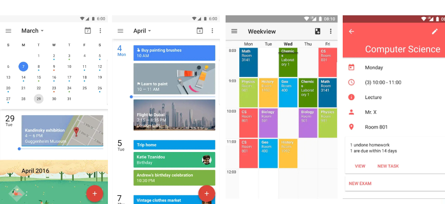 Ukázka kalendáře a Timetable od Google