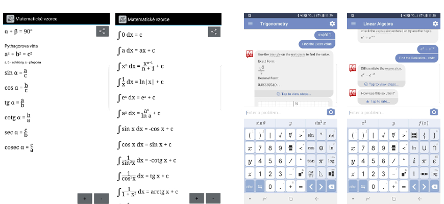 Ukázka aplikací Mathway a Matematické vzorce