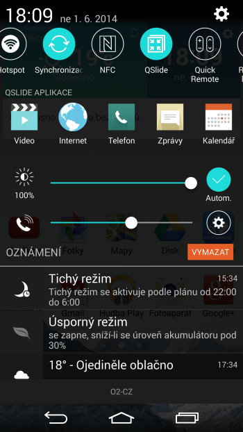 Notifikační lišta LG G3 je opravdu velmi povedená