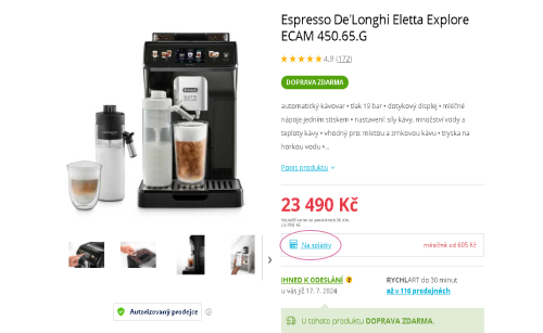 produktový detail kávovaru Espresso De'Longhi Eletta Explore