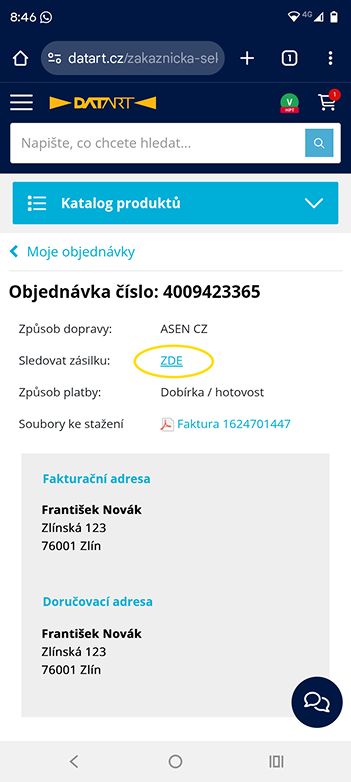 náhled zákaznické sekce