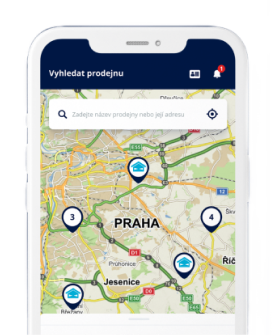 mapa prodejen v mobilní aplikaci Datart